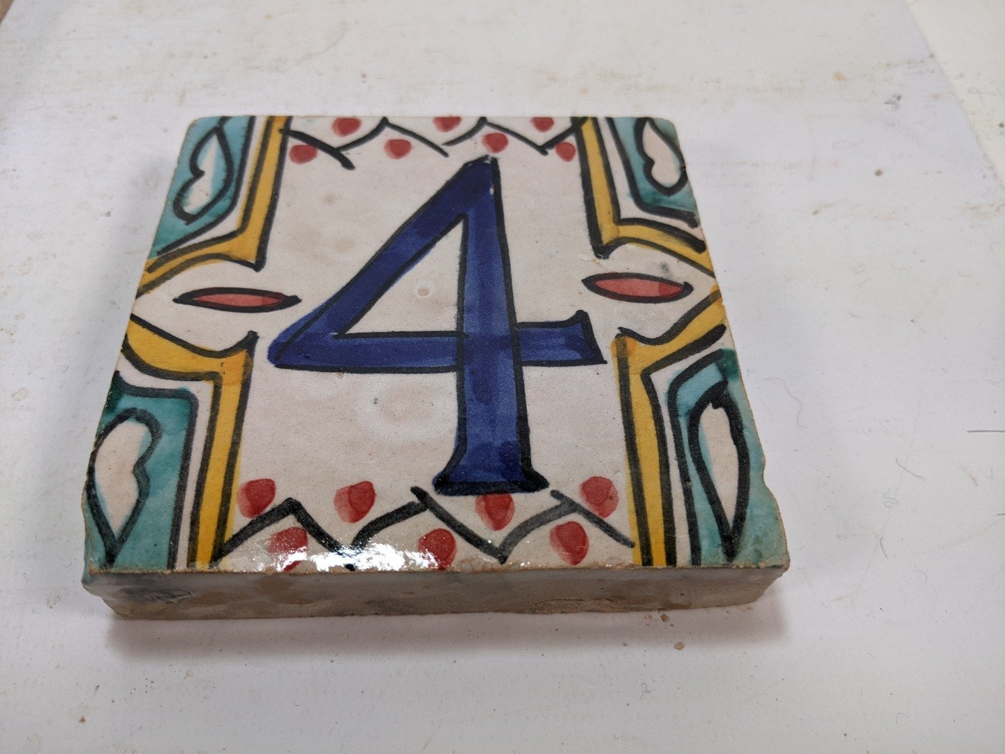 Zellige Design Numeric Zellige Number Tile Four | Zellige Number Tile FOUR | 10cm