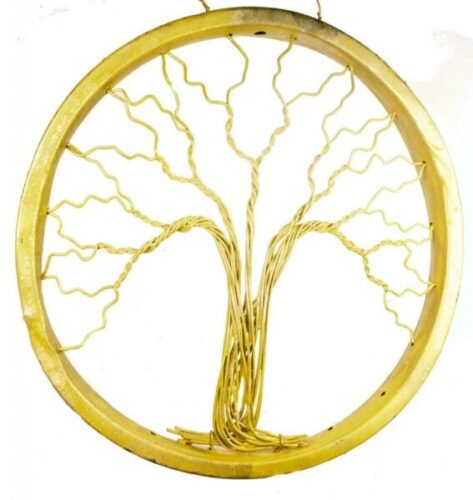 Bike Wheel Sculpture Tree Life 32cm Yellow