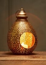 Indian Lantern Grey Gold 19x19x29cm - Image 2