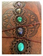 Beautiful Handmade Indian Camel Leather Art Sketch Book Notebook Journal size 25x18 inlaid with 5 Stones - Image 3