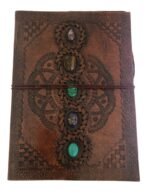 Beautiful Handmade Indian Camel Leather Art Sketch Book Notebook Journal size 25x18 inlaid with 5 Stones - Image 5