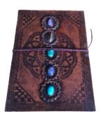 Beautiful Handmade Indian Camel Leather Art Sketch Book Notebook Journal size 25x18 inlaid with 5 Stones - Image 2