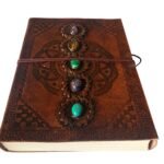 Beautiful Handmade Indian Camel Leather Art Sketch Book Notebook Journal size 25x18 inlaid with 5 Stones