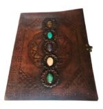 34x25cm Beautiful Handstitched Indian Camel Leather Large Art Sketch Drawing Book Notebook Journal  inlaid with 5 Stones - Image 8