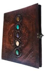 34x25cm Beautiful Handstitched Indian Camel Leather Large Art Sketch Drawing Book Notebook Journal  inlaid with 5 Stones - Image 2