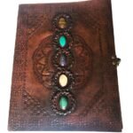 34x25cm Beautiful Handstitched Indian Camel Leather Large Art Sketch Drawing Book Notebook Journal  inlaid with 5 Stones