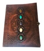 34x25cm Beautiful Handstitched Indian Camel Leather Large Art Sketch Drawing Book Notebook Journal  inlaid with 5 Stones