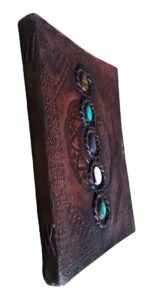 34x25cm Beautiful Handstitched Indian Camel Leather Large Art Sketch Drawing Book Notebook Journal  inlaid with 5 Stones - Image 3