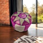 Neon Pink Leather Pouffe | Special Edition Handmade Moroccan - Image 6