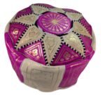 Neon Pink Leather Pouffe | Special Edition Handmade Moroccan - Image 10