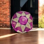 Neon Pink Leather Pouffe | Special Edition Handmade Moroccan - Image 2