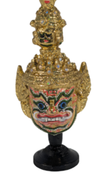 Thai Ramakien Yaksha Giant Mask Khon Miniature Statue Gold Figure 18cm Thailand - Image 2