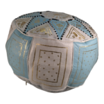 Special Edition Handmade Moroccan Leather Pouffe - Pale Blue - Image 3