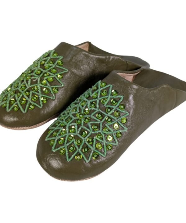 Fair Trade Ladies Moroccan Babouche Slippers Green