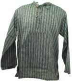 Fair Trade Men's Nepal Striped Cotton Hooded Shirt  Boho Festival Hippy Top