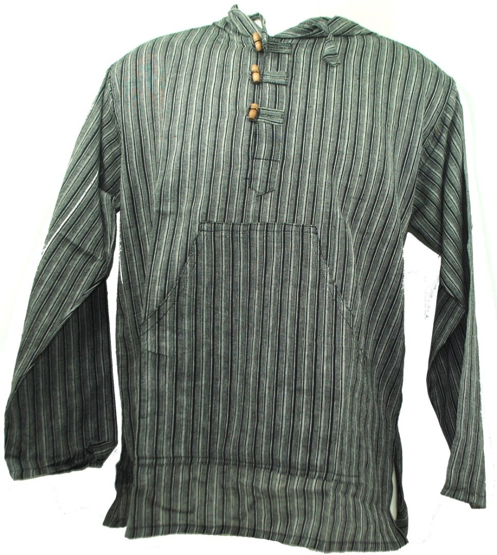 8530_de672a2f-36e3-4da0-8ae7-fc47b44ba1ee0.jpg Fair Trade Men's Nepal Striped Cotton Hooded Shirt Boho Festival Hippy Top - Image 1