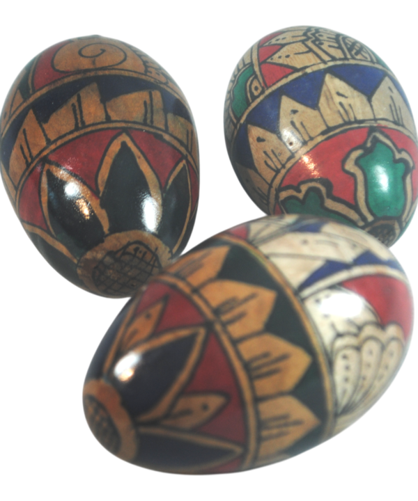 2 x Painted Wooden Egg Shakers Ganza Bali Indonesia Fair Trade Assorted Designs