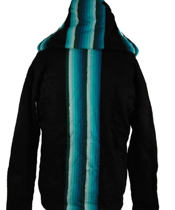 Tribal Hoody - Fair Trade Cool Alpaca South American Hooded Top Jacket - Medium Black