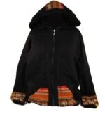 Tribal Hoody - Fair Trade Cool Alpaca South American Hooded Top Jacket - XL Black