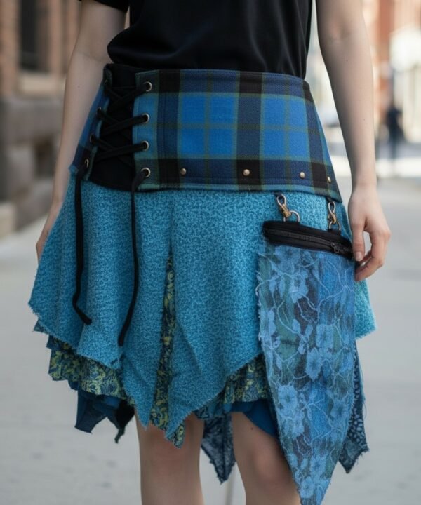 TERRAPIN Genuine Scottish Tartan Designer Funky Kilt STEAM Punk PSYTRANCE Skirt N1 Blue (Medium-Large)