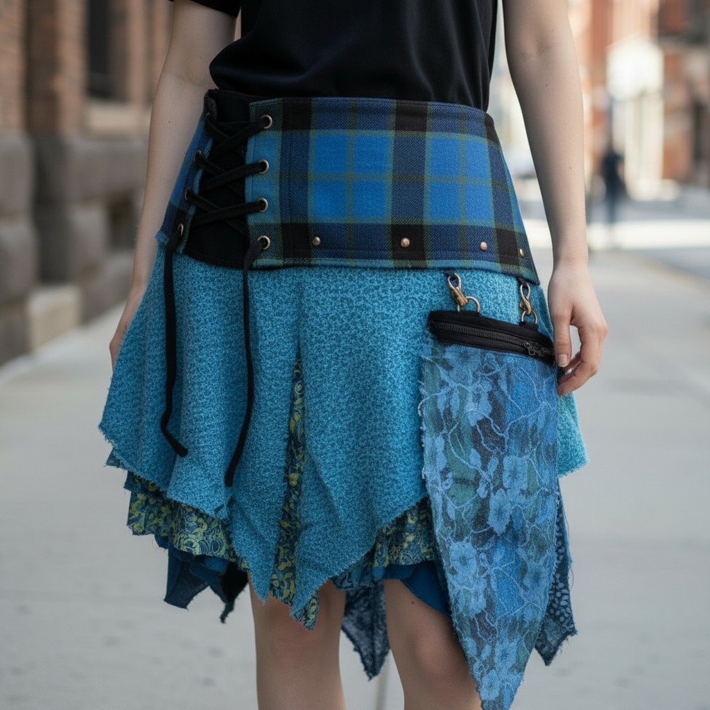 518278_e37c3f67-9627-4db6-962b-14cbe1f9dc120.jpg TERRAPIN Genuine Scottish Tartan Designer Funky Kilt STEAM Punk PSYTRANCE Skirt N1 Blue (Medium-Large) - Image 1