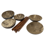 Handcrafted Coconut Shell Bowls (Set of 5) with Chopsticks - Ethical Sourcing - Image 5
