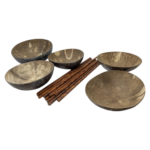 Handcrafted Coconut Shell Bowls (Set of 5) with Chopsticks - Ethical Sourcing
