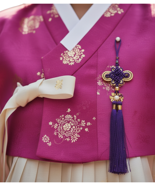 Korean Norigae Tassel - Double-Sided Butterfly Charm - Purple 28cm