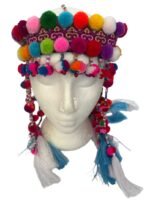 Pink Ethnic Handmade Thai Hmong Tribal Headdress Hat Fair Trade Unique Festival - Image 12