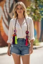 Hmong Tribal Long Tassel Scarf Handmade Boho Festival Textile Ornament Folk Art - Image 2