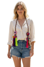 Hmong Tribal Long Tassel Scarf Handmade Boho Festival Textile Ornament Folk Art