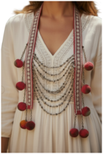 Hmong Tribal Decorative Scarf Accessory Handmade Beaded Sequined Festival Boho Art