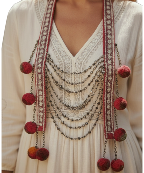 Hmong Tribal Decorative Scarf Accessory Handmade Beaded Sequined Festival Boho Art