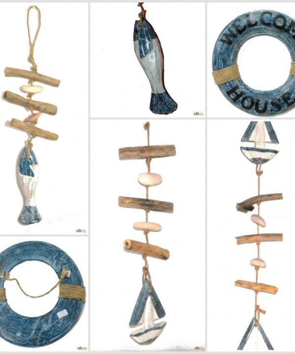 RRP384 NEW Job Lot 36 x Driftwood Wall Art Fish Boats etc Signs Mobiles