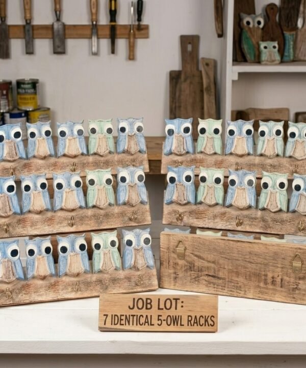 RRP140 NEW Job Lot 7  x Driftwood OWL KEY HOOK Wood Wall Art