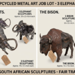 RRP80 Upcycled Metal Animal Sculptures Job Lot  3 Elephants & 1 Bison  South African Art