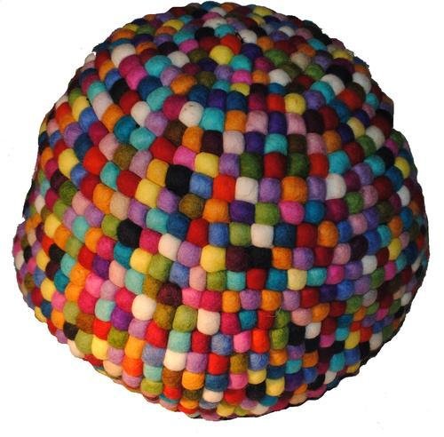 SEE DESCRIPTION 100% Wool Felt Ball Pouffe/Ottoman, Handmade in Nepal,