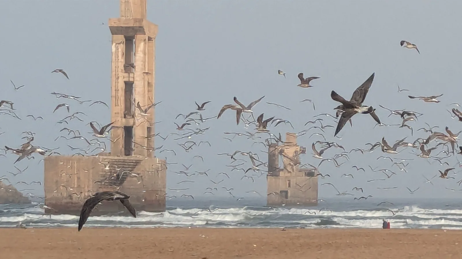 Surviving concrete towers from the former Spanish cableway at Sidi Ifni harbour