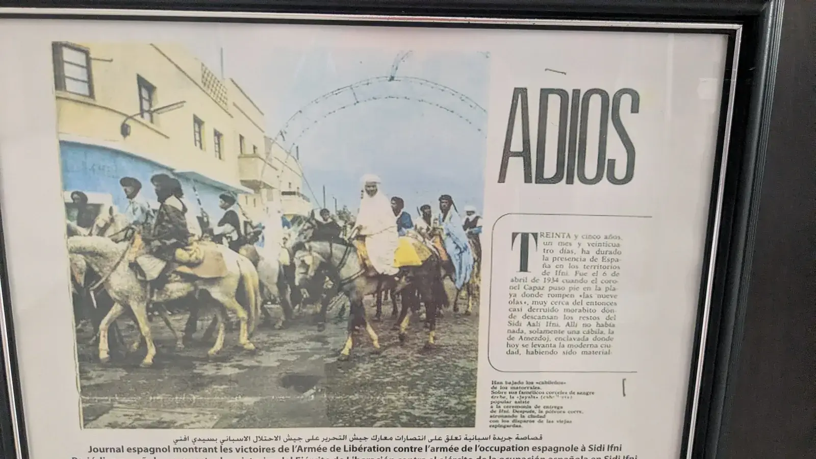 Historical exhibit inside the Musée Mémoire de la Guerre d’Ifni in Sidi Ifni