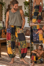Nepalese Cotton Patchwork Mushroom Trousers Unisex Boho Hippie Festival Joggers - Image 17