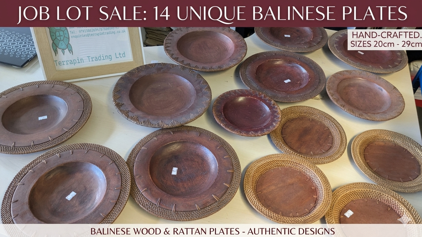 522630_f70e5565-5fda-42a0-ae18-7e90ea0b20dd0.png END OF LINE RRP150 Job Lot of 14 Balinese Wooden & Rattan Plates 20-29cm - Image 1